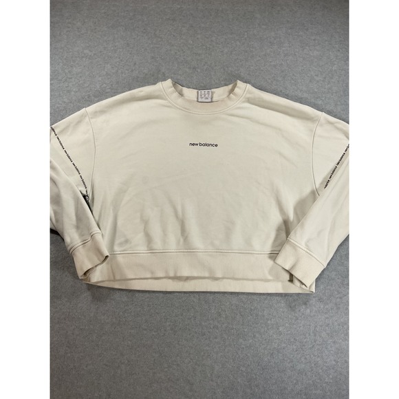 New Balance Tops - New Balance Women Cream Cropped Sweatshirt Logo Tape Sleeve Pullover Medium 2385